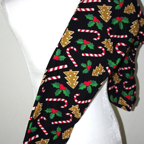 New Mix Women's One Size (OS) Christmas Holiday Candy Cane Tree Leggings - Picture 1 of 4